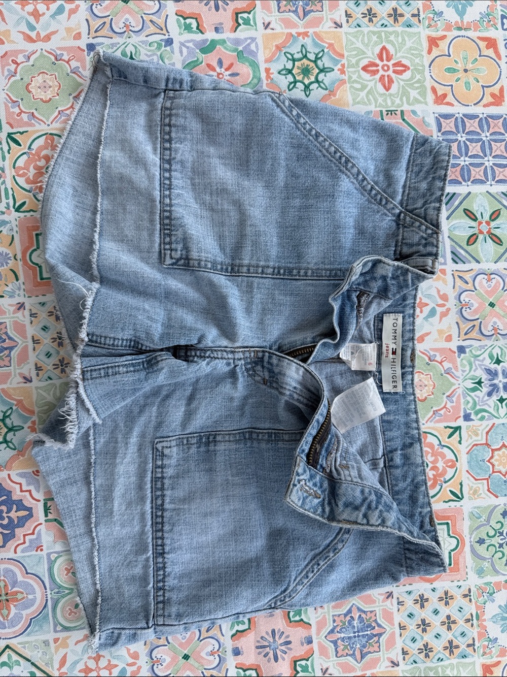 Tommy Jeans light wash denim high-rise cutoff mini shorts